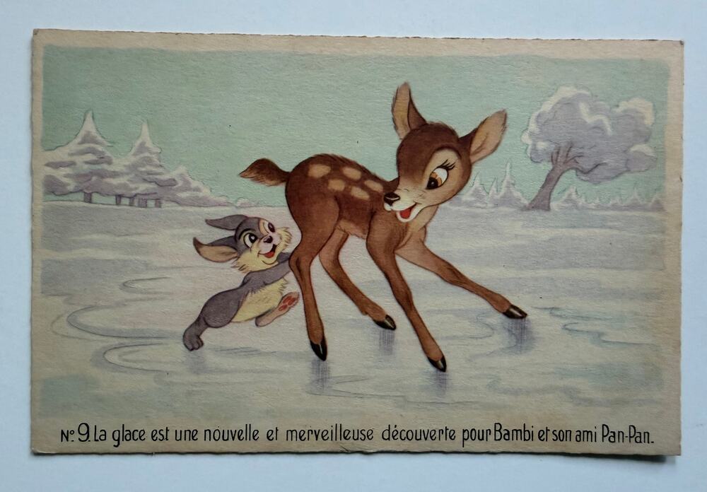 Unused French 1940s Walt Disney Bambi Postcard Thumper Pan Pan Mickey Mouse